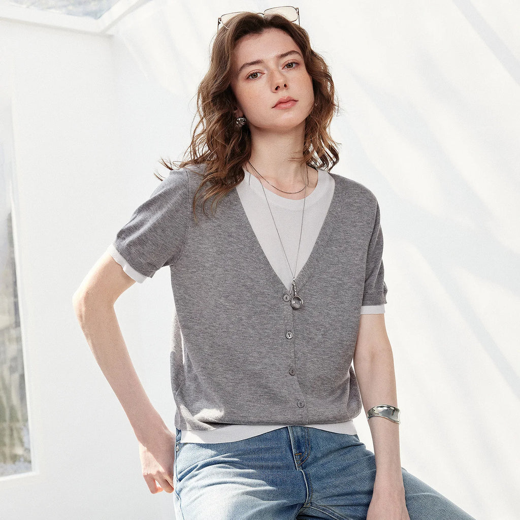 Layered-Look Short-Sleeve Knit Top