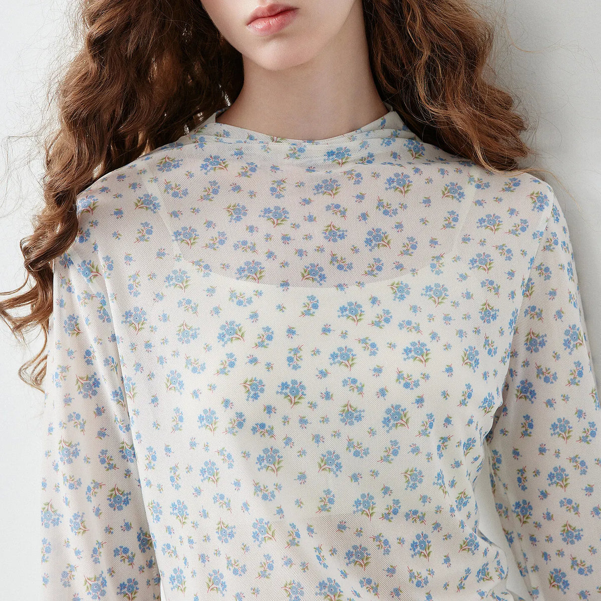 Floral Mock-Neck Long-Sleeve Top