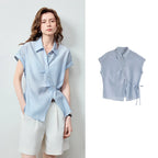 Rolled-Cuff Short-Sleeve Blouse