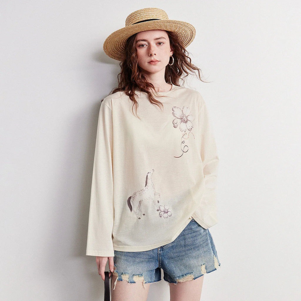 Horse-Print Long-Sleeve Tee