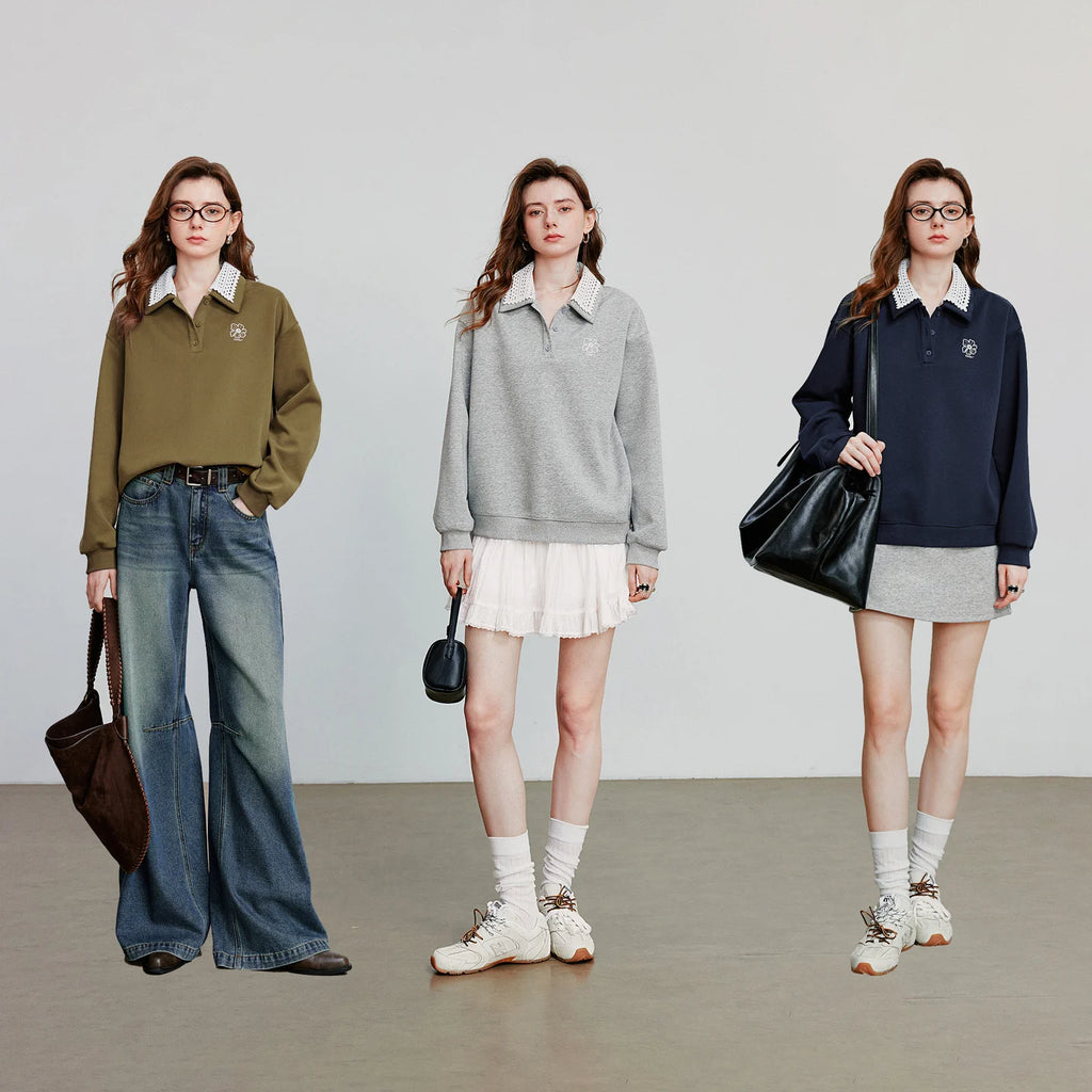 Contrast-Collar Sweatshirt