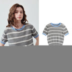 Contrast-Trim Striped Knit Tee