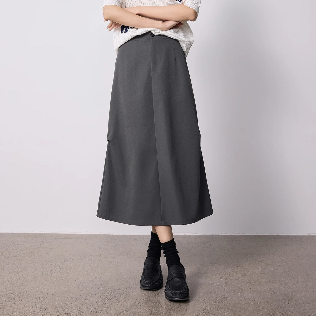 Paneled A-Line Midi Skirt
