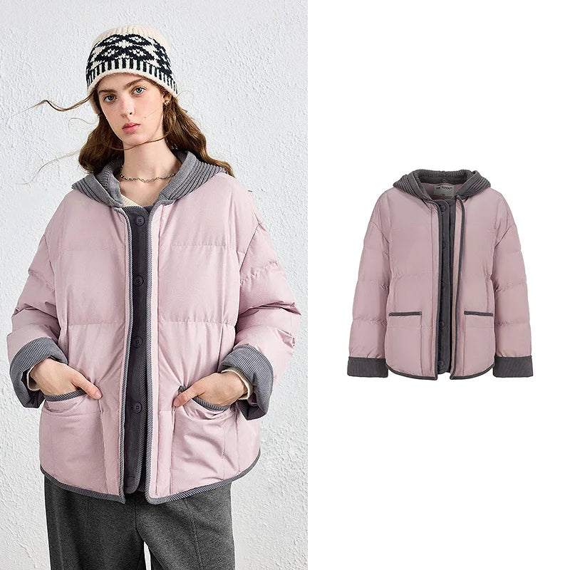 Layered-Look Hooded Puffer Jacket