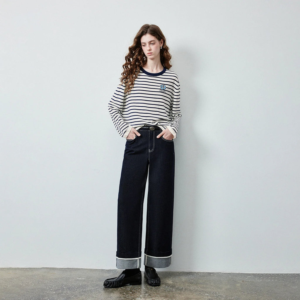 Striped Graphic Long-Sleeve Knit Top