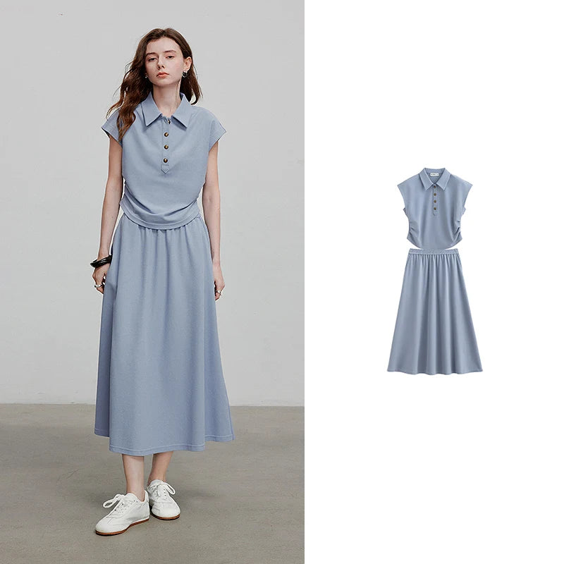 Polo Top and Midi Skirt Set