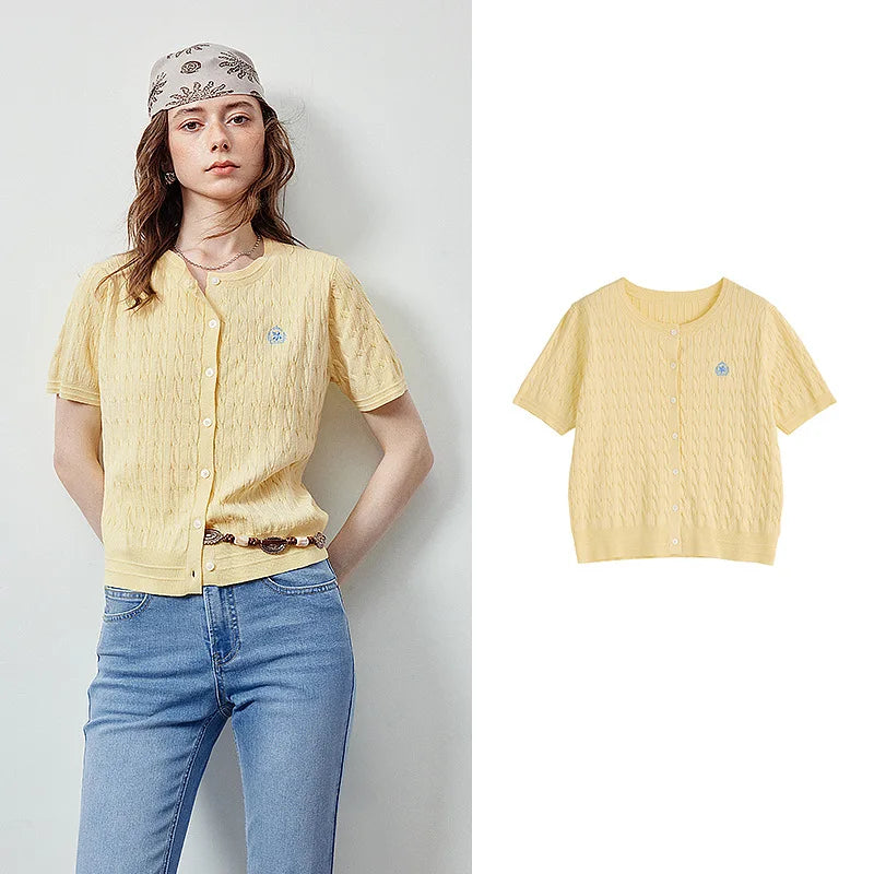 Cable-Knit Short-Sleeve Cardigan
