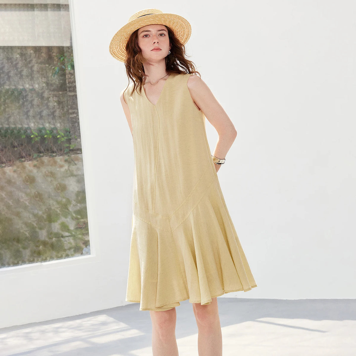 V-Neck Ruffle-Hem Sleeveless Dress