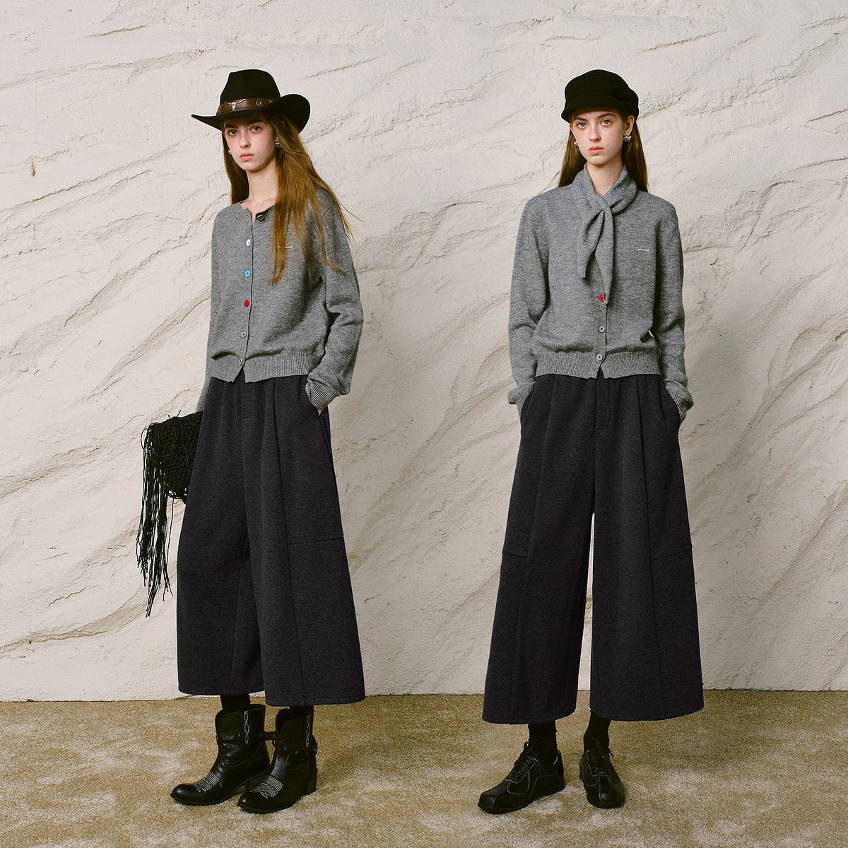 Seam-Detail Cropped Wide-Leg Pants