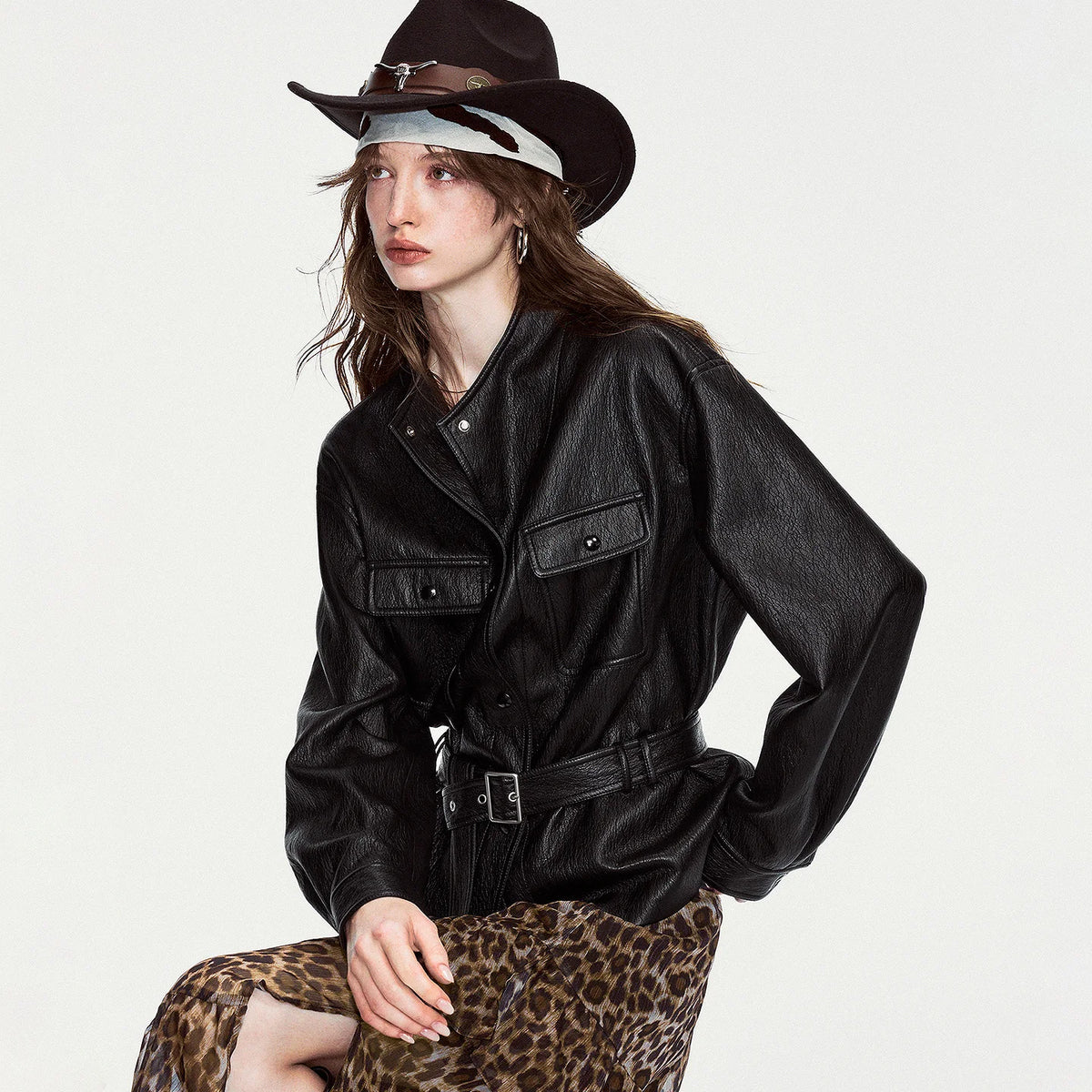 Belted Patch-Pocket Glossy Jacket
