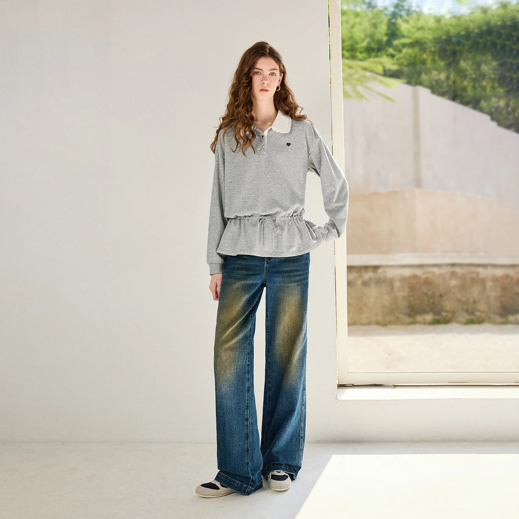 Scalloped-Collar Peplum Sweatshirt