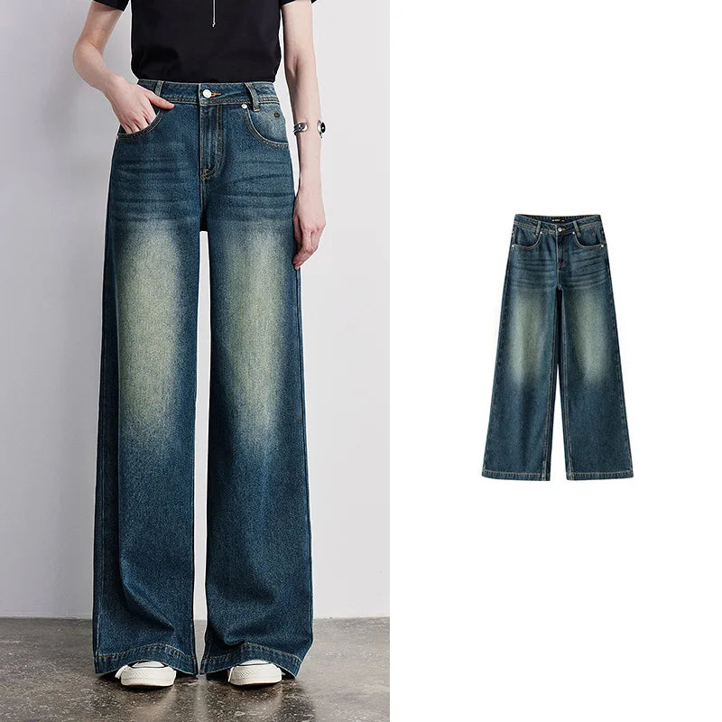 Wide-Leg Washed Jeans