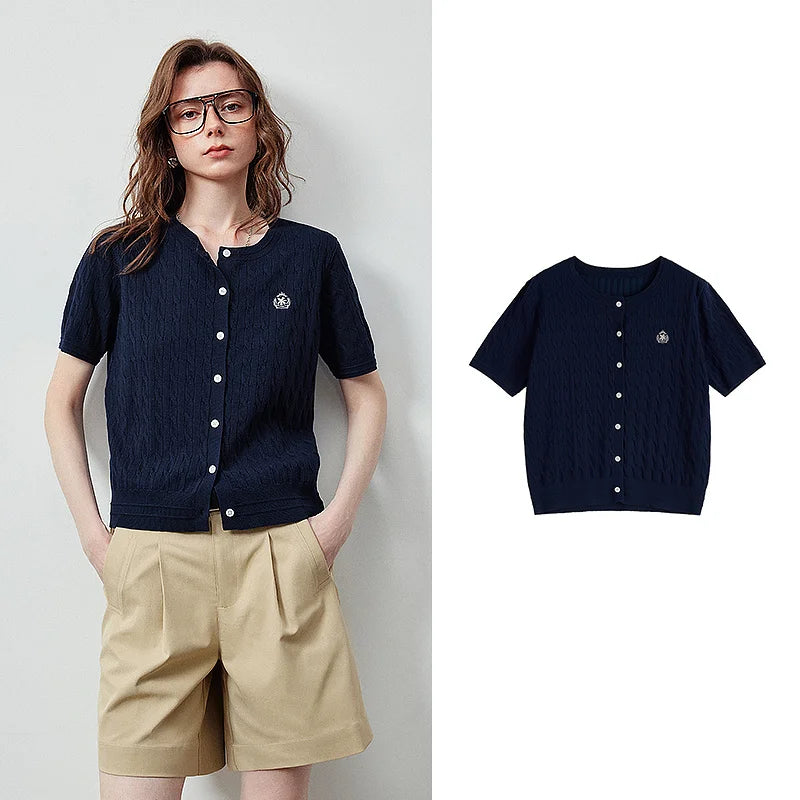 Cable-Knit Short-Sleeve Cardigan