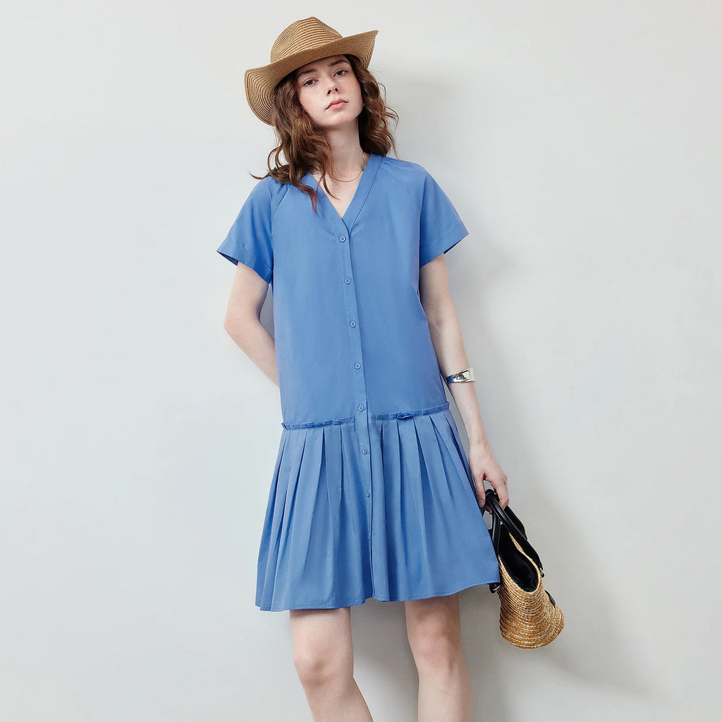 V-Neck Drop-Waist Mini Dress