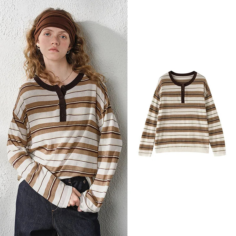 Striped Long-Sleeve Knit Henley