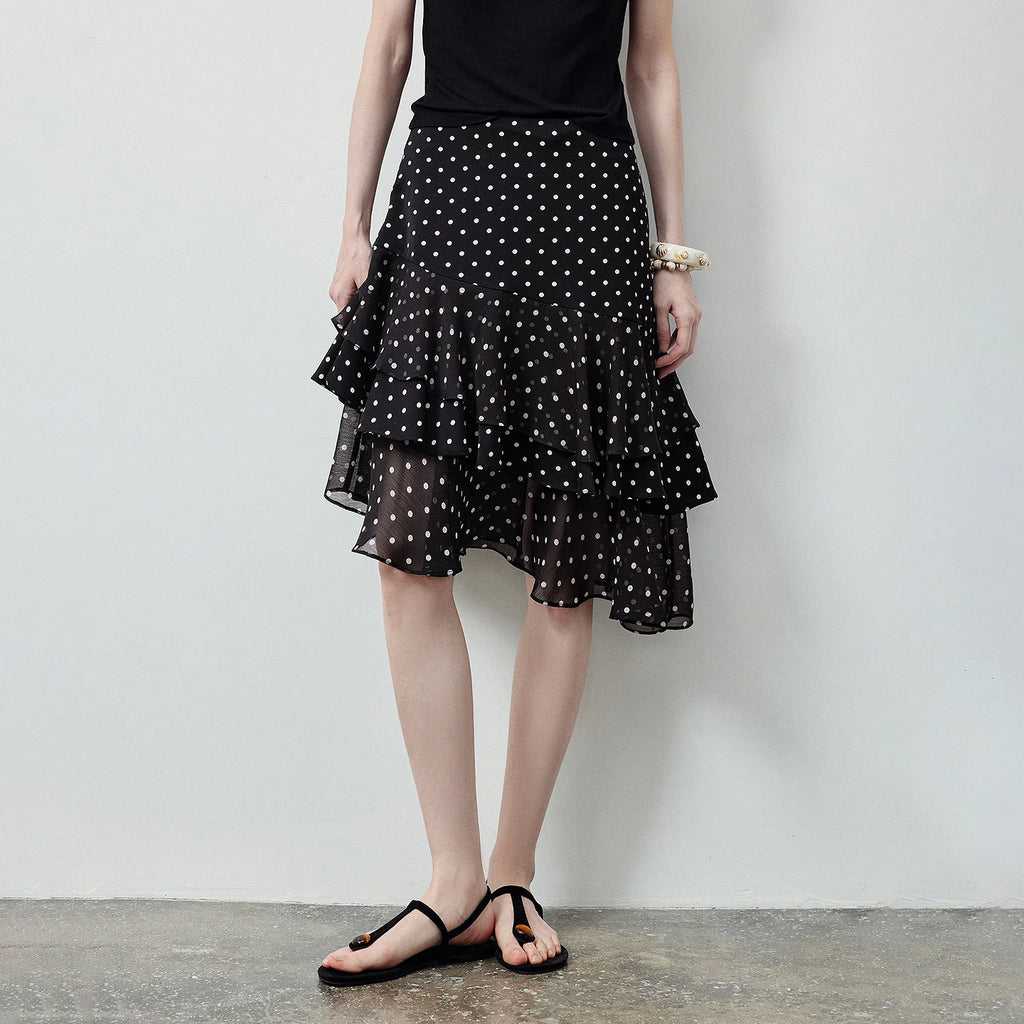 Polka-Dot Tiered Ruffle Skirt