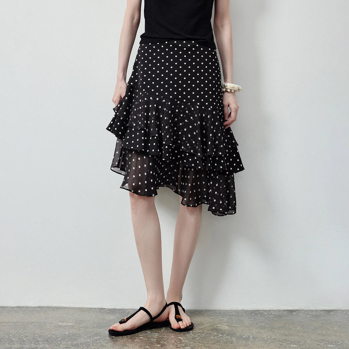 Polka-Dot Tiered Ruffle Skirt