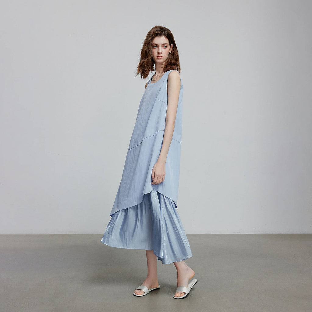 Layered-Look Ruffle-Hem Midi Dress