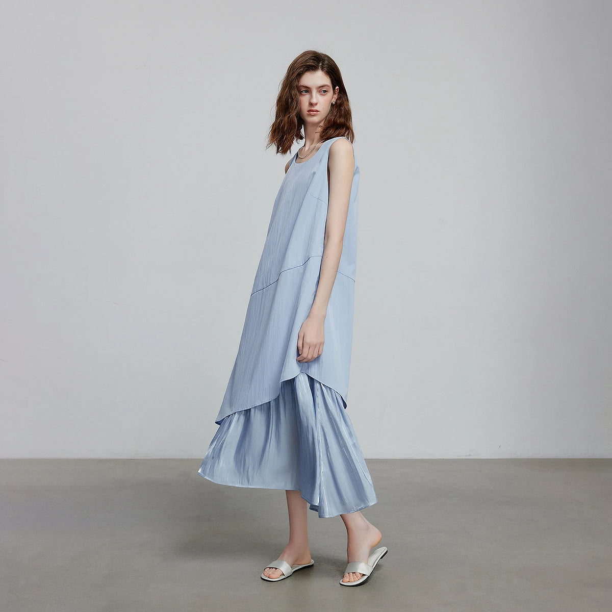 Layered-Look Ruffle-Hem Midi Dress