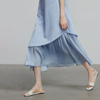 Layered-Look Ruffle-Hem Midi Dress
