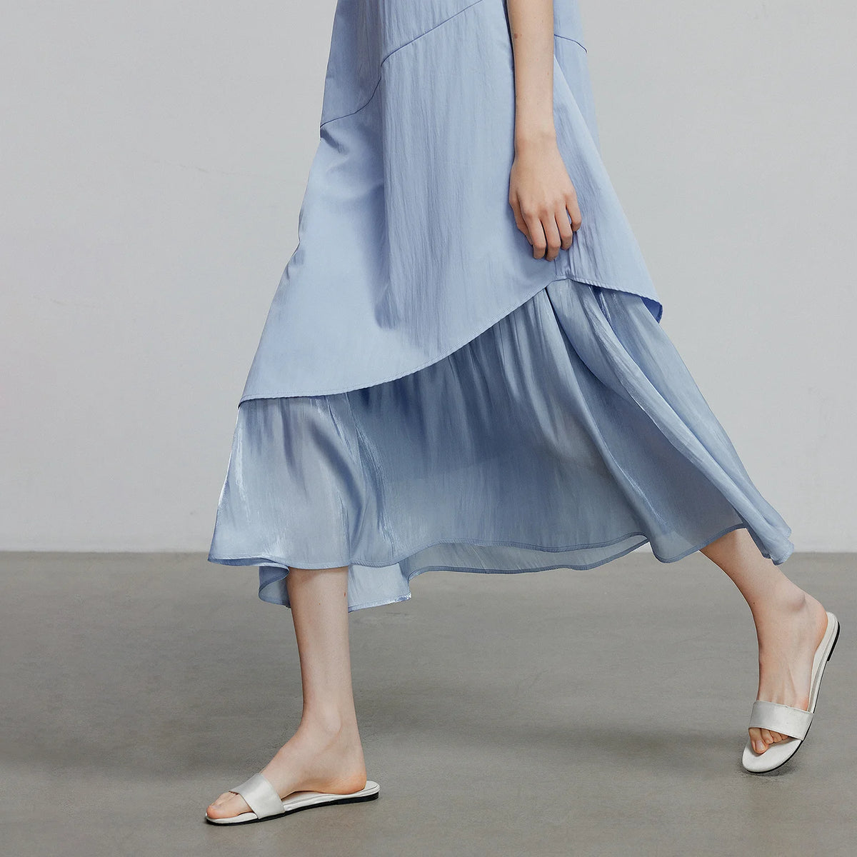 Layered-Look Ruffle-Hem Midi Dress