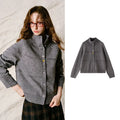Contrast-Button Stand-Collar Cardigan