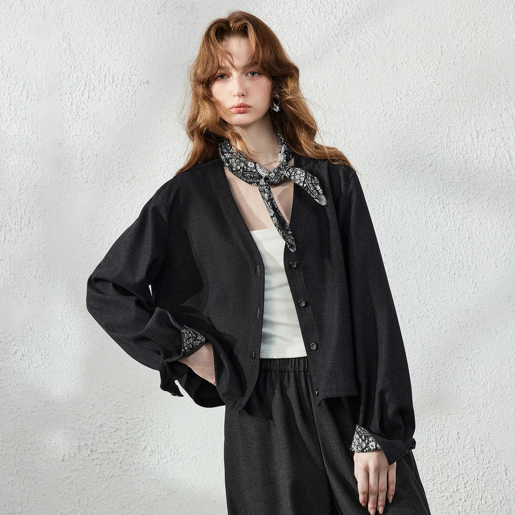 V-Neck Balloon-Sleeve Cardigan