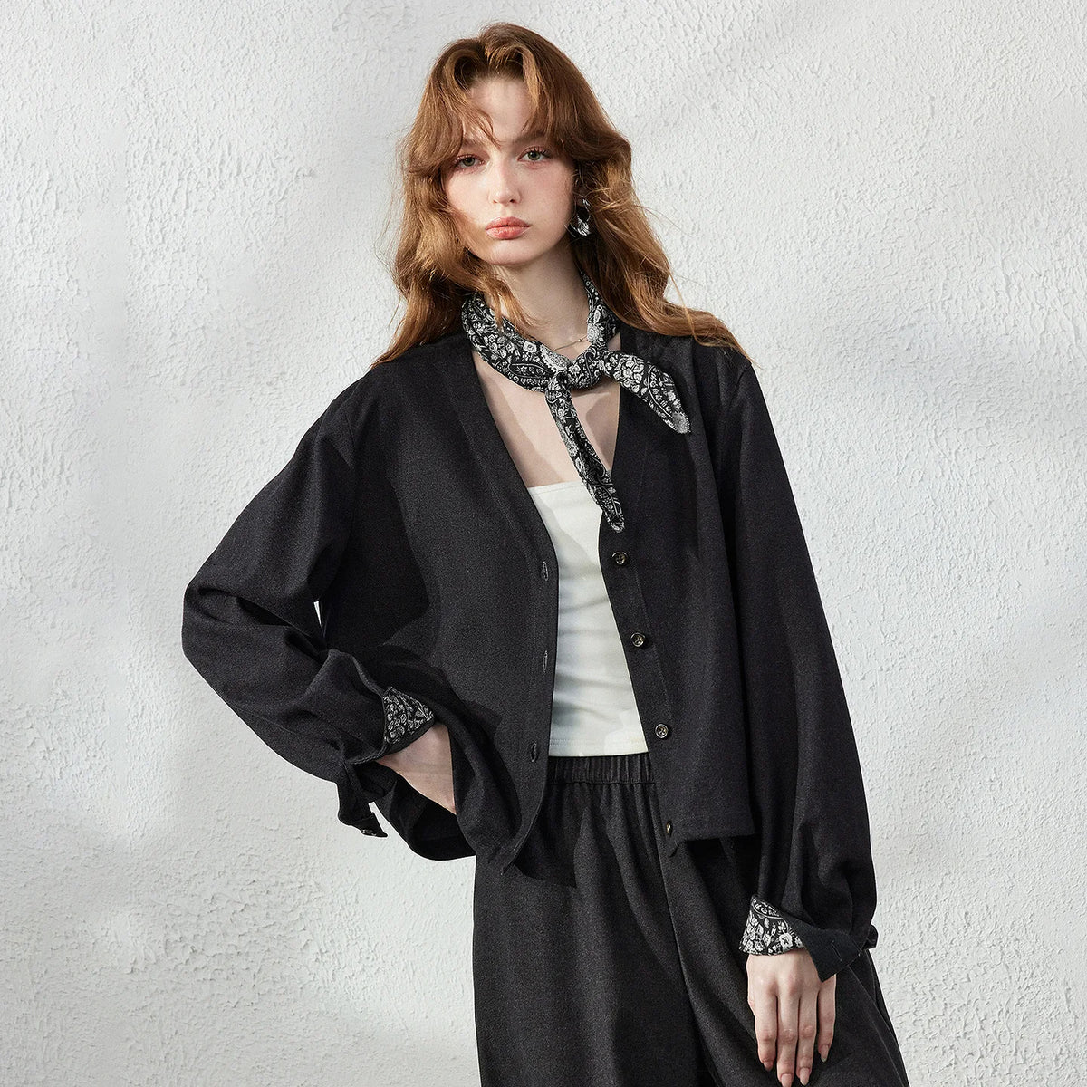 V-Neck Balloon-Sleeve Cardigan