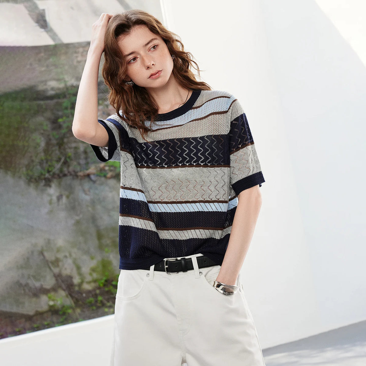 Textured Striped Knit Tee