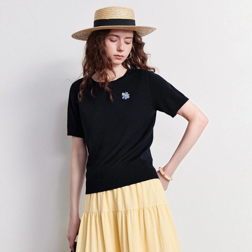 Motif-Detail Crewneck Knit Tee