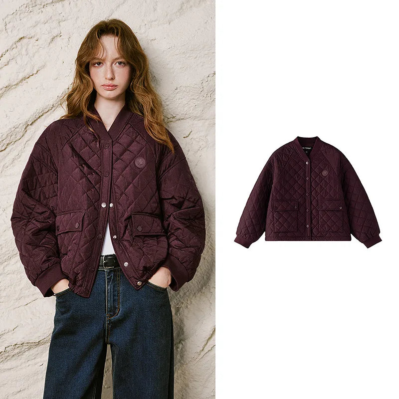 Diamond-Quilted Bomber Jacket