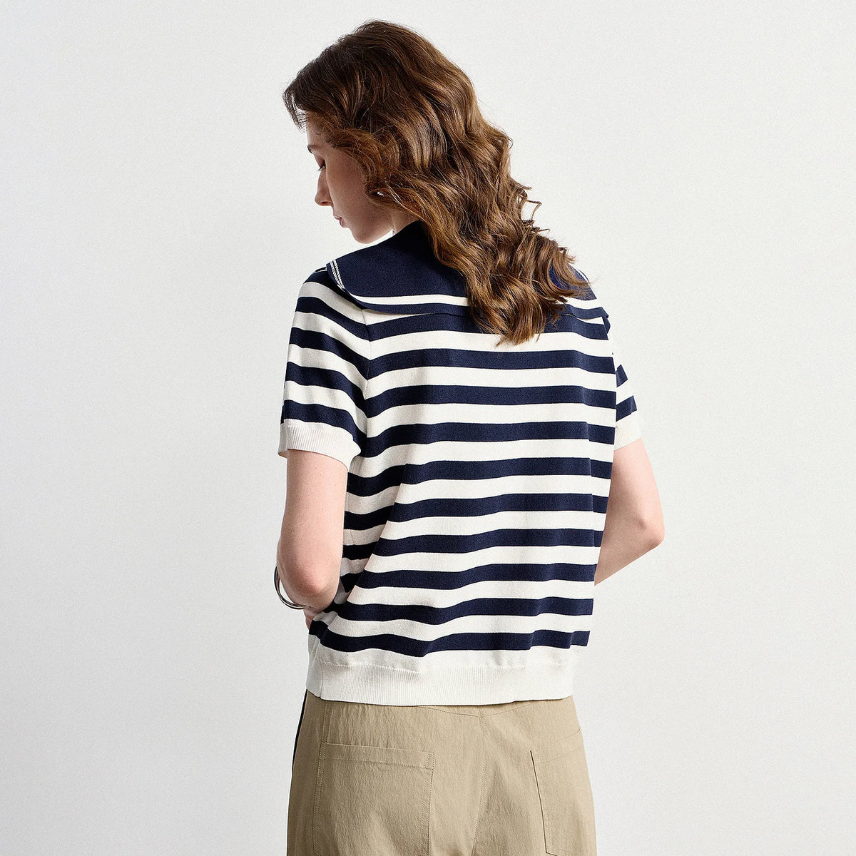 Striped Sailor-Collar Knit Top