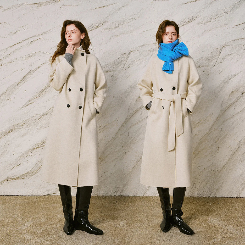 Double-Breasted Belted Long Coat