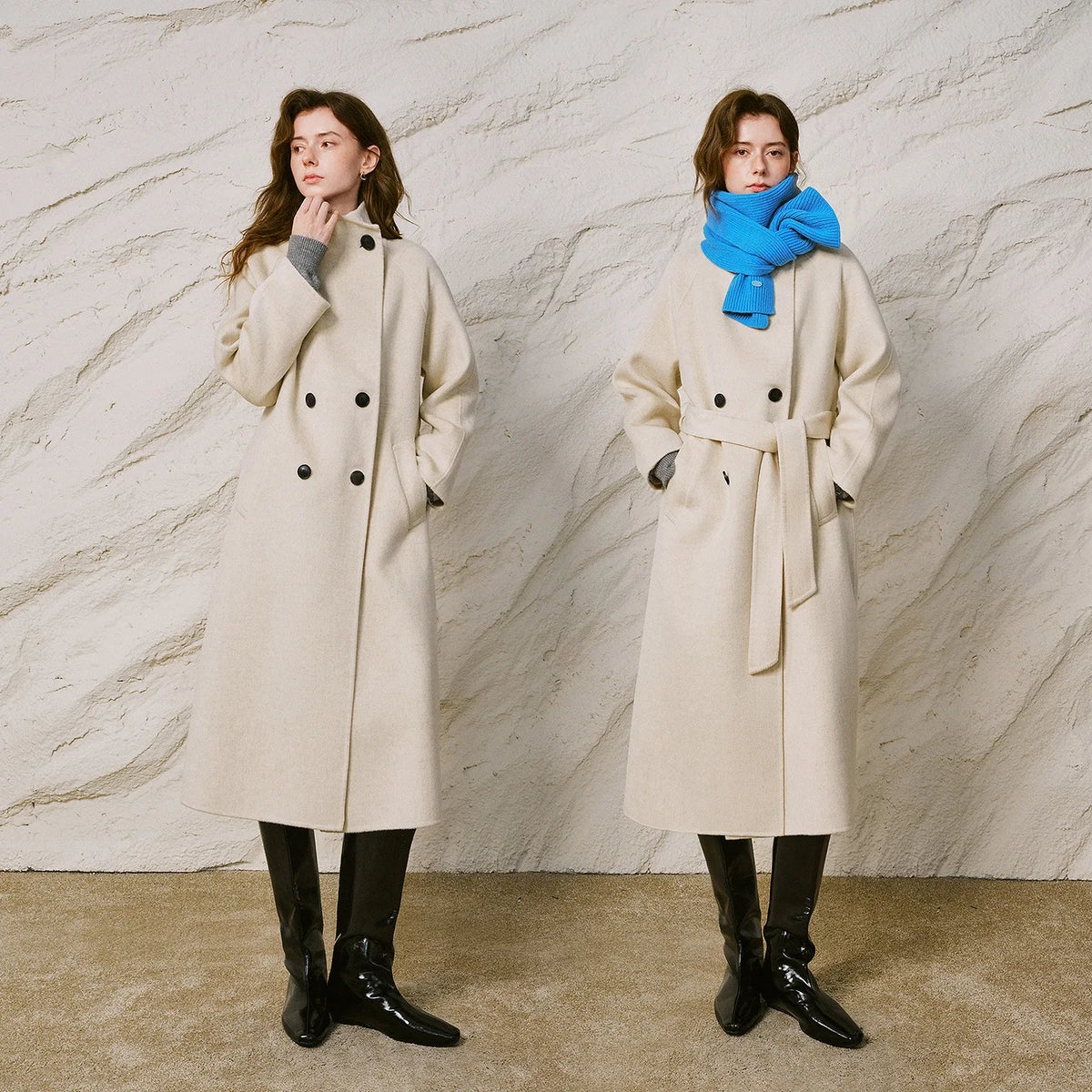 Double-Breasted Belted Long Coat
