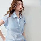 Rolled-Cuff Short-Sleeve Blouse
