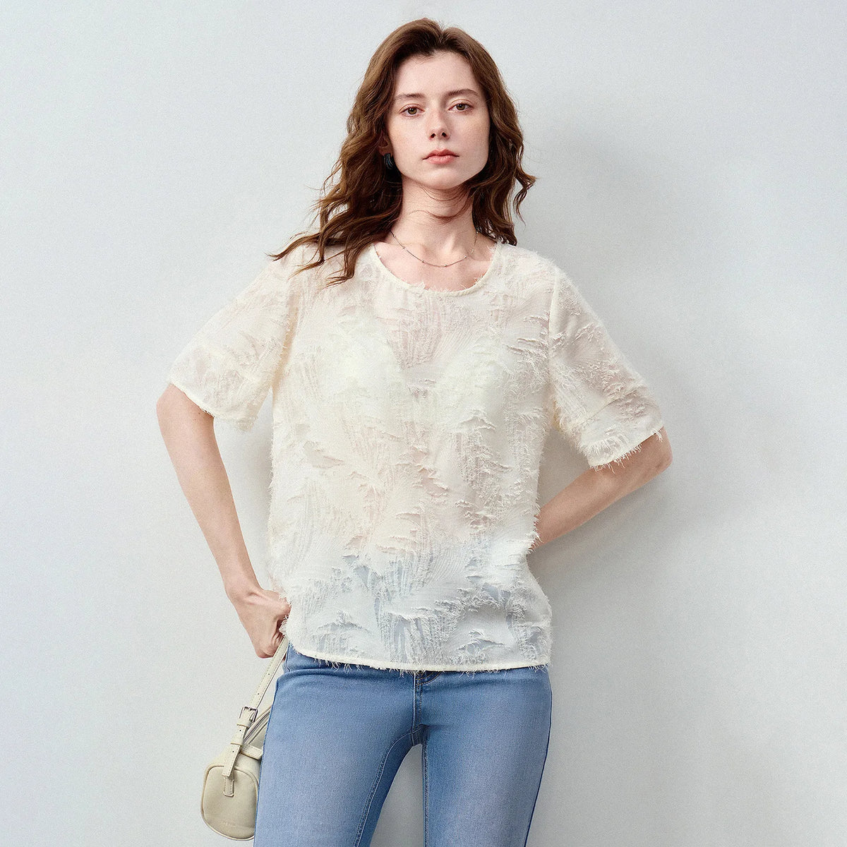 Textured Short-Sleeve Blouse