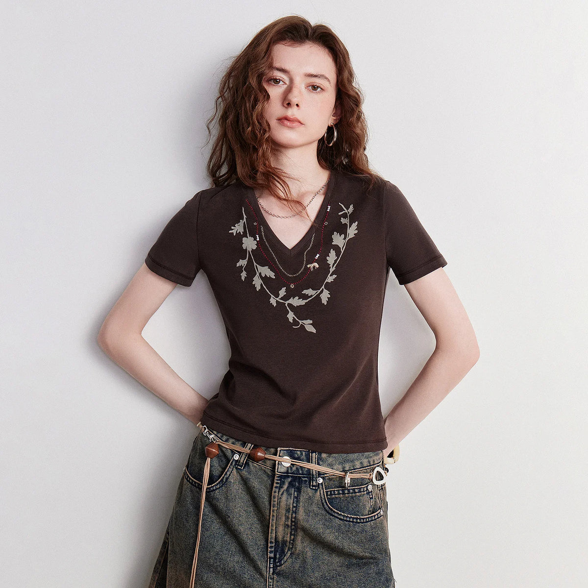 Floral V-Neck Short-Sleeve Tee