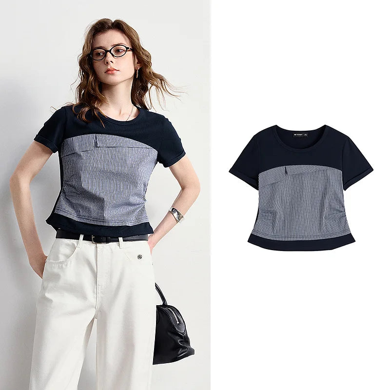 Layered-Look Plaid-Panel Tee