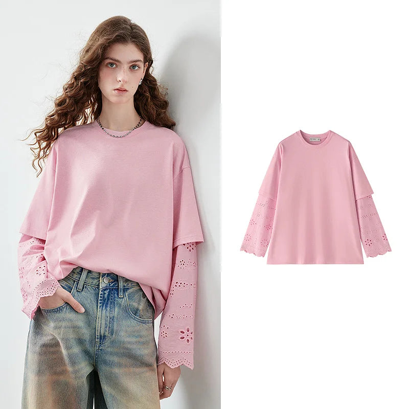 Layered-Look Lace-Sleeve Tee