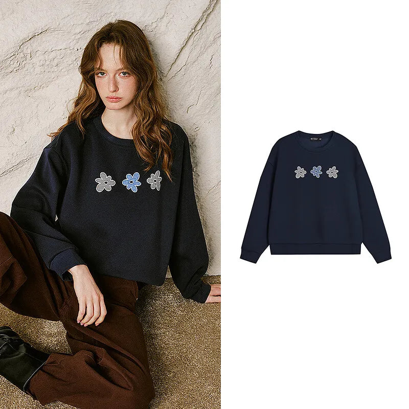 Floral-Motif Crewneck Sweatshirt