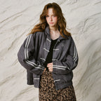Contrast-Stripe Toggle-Front Jacket