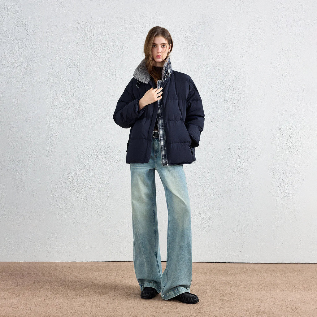 Textured-Collar Puffer Jacket