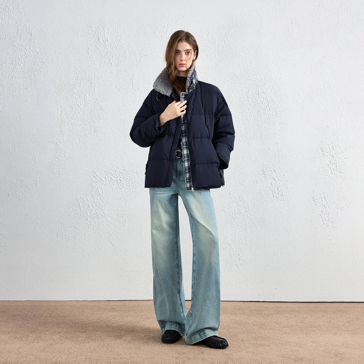 Textured-Collar Puffer Jacket