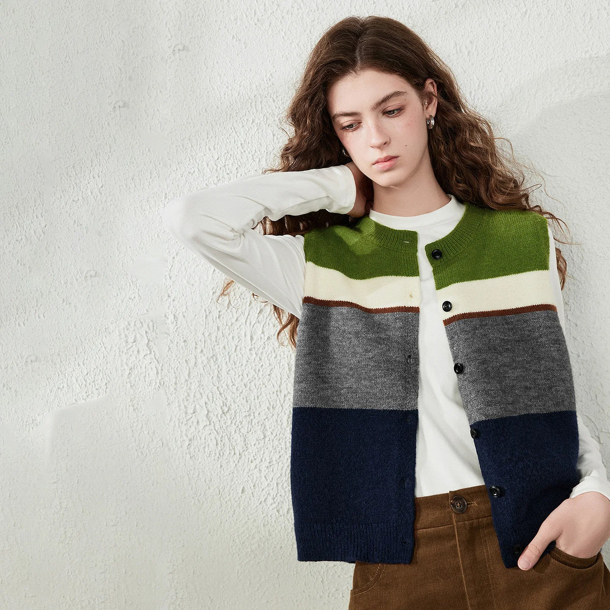Colorblock Button-Up Knit Vest