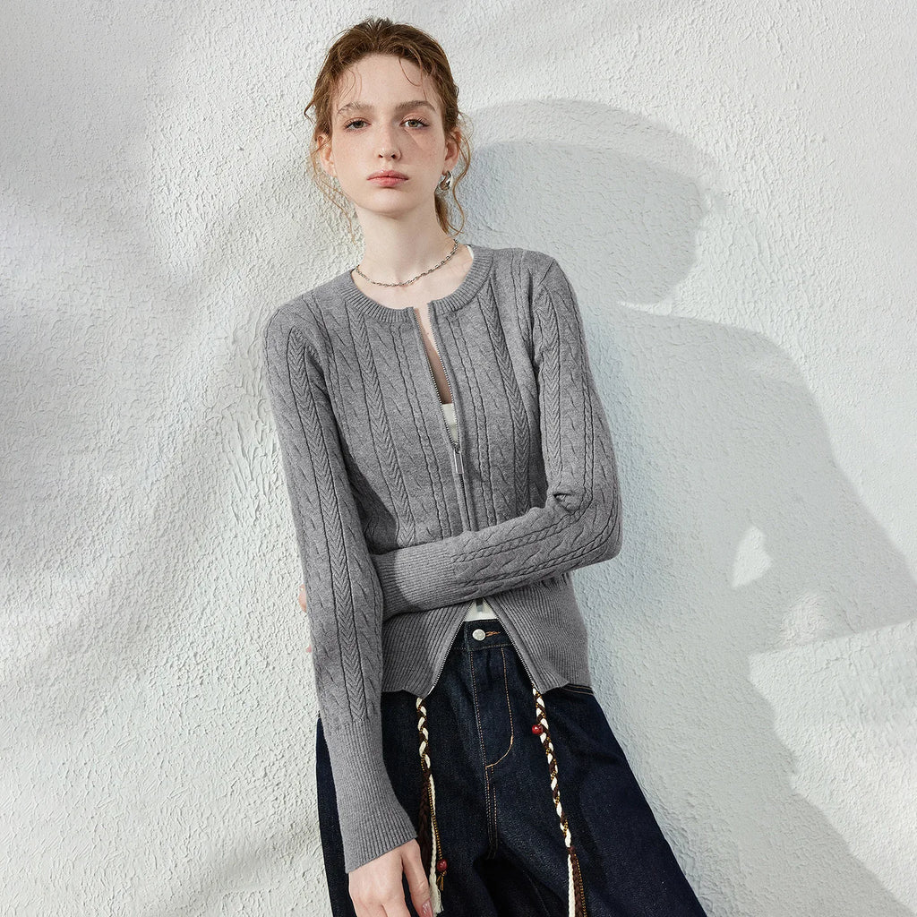 Cable-Knit Zip Cardigan