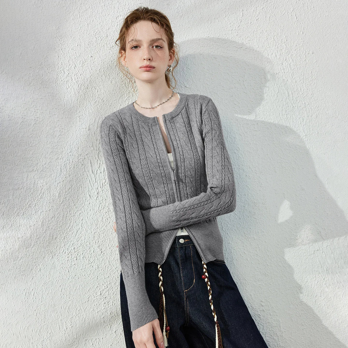 Cable-Knit Zip Cardigan