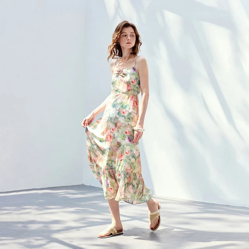 Floral Ruffle-Hem Slip Dress