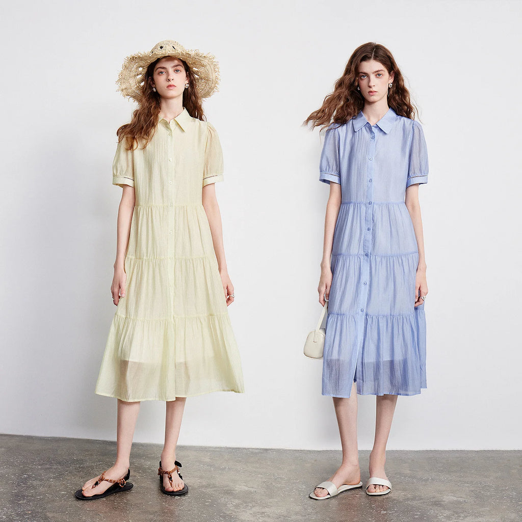 Tiered Short-Sleeve Shirt Dress