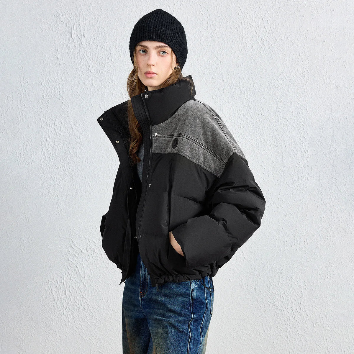 Colorblock Stand-Collar Padded Jacket