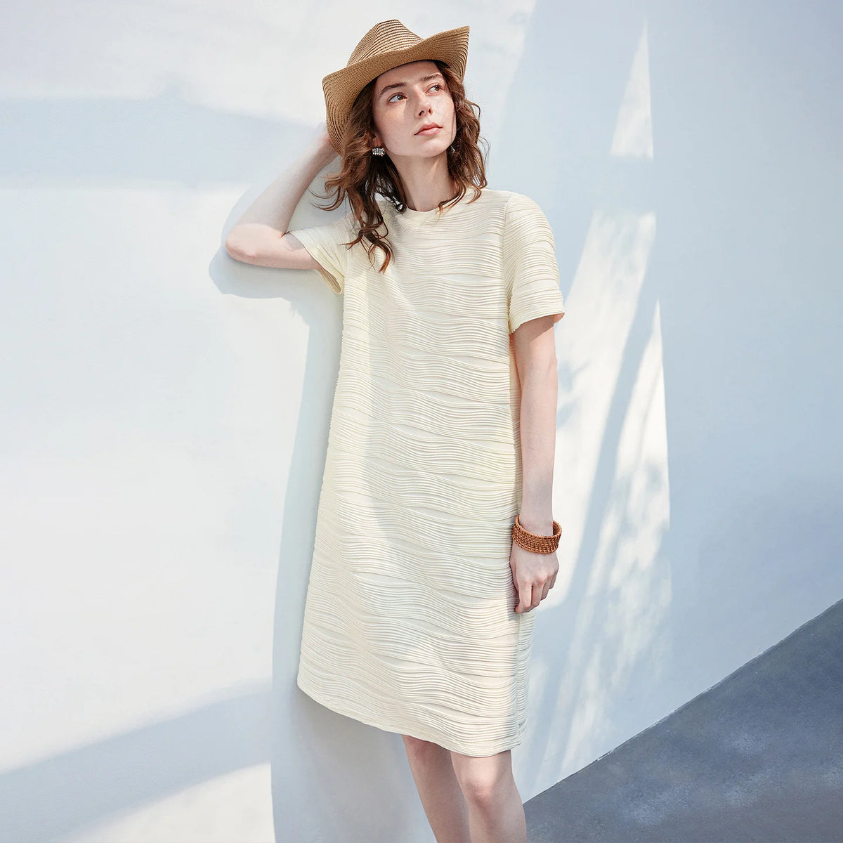Textured Short-Sleeve T-Shirt Dress